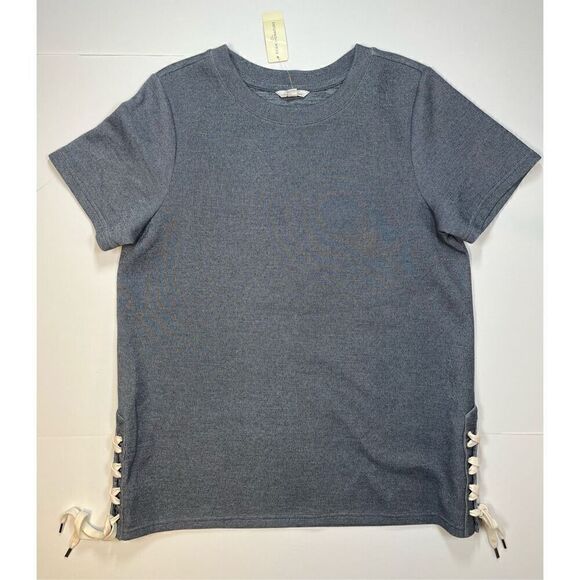 NEW L.L. Bean Signature Short Sleeve Side Tie Heather Navy Sweatshirt Size Large - Picture 1 of 8